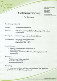 Stellenangebot Physiotherapeut (M/W/D), Praxis für Physiotherapie Sandra Schreiber Allmannsweier Schwanau www.schreiber-physio-logisch.de